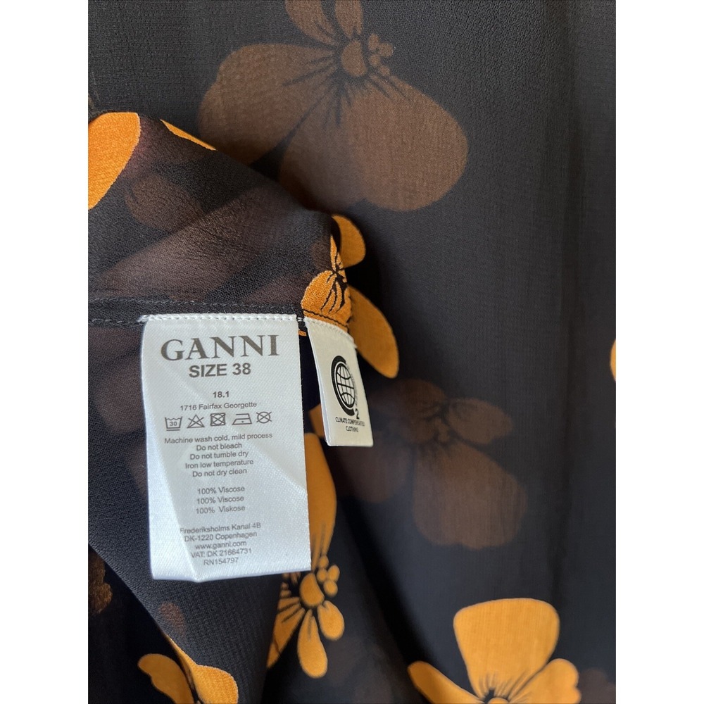 Ganni Fairfax Georgette Sleeveless Top Floral Blouse in Black Size 38 M US 6 - Picture 9 of 9